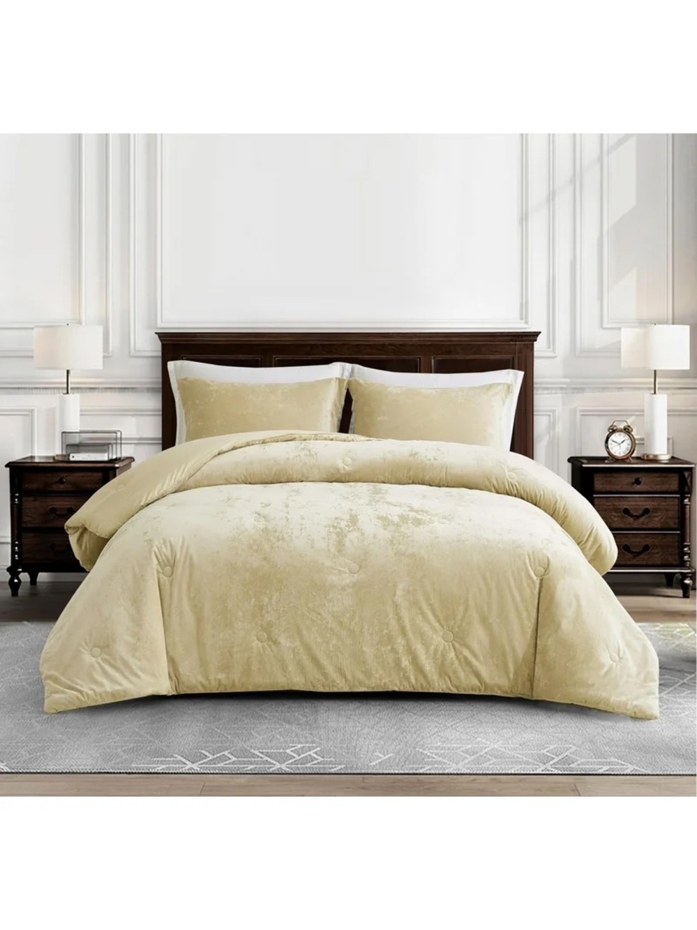 Plush Velvet Beige king 3 piece Comforter Set